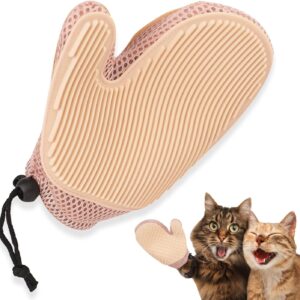 2 in 1 Cat Hair Glove & Pet Fur Remover Glove, Mollypaws Dog Grooming Glove Brush for Shedding, Massage, Efficient Pet Hair Remover Mitt for Uproot Cleaner Clothes, Couch, Carpet [Pink/Single]