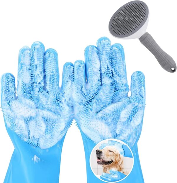 2pcs Dog Bath Gloves and Comb, Cleaning Gloves Multifunction, Dog Brushes for Grooming, Dog Washing Gloves, Dog Grooming Gloves, Washing Up Gloves Large, Bathing and Massaging Gloves for Dogs and Cats