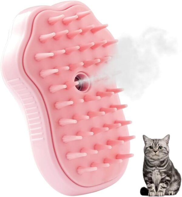 3 In 1 Steamy Cat Brush - Upgraded Multifunctional Cat Steamer Brush for Massage, Steam Pet Brush for Removing Tangled and Loose Hair（pink）