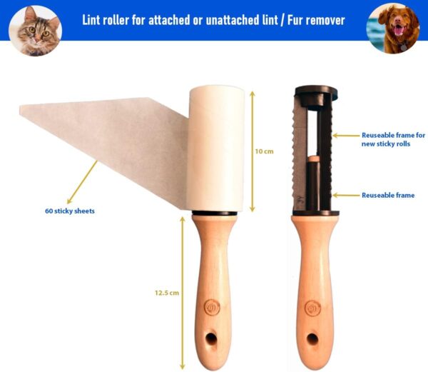 Lint Remover 3IN1, Reusable Rollers for clothes, Cat - Dog Fur Brush with Self-Cleaning Base, Copper top Carpet scraper for coarse surfaces, Pet Hair Remover from Upholstery, Bedding and Garments - Image 6