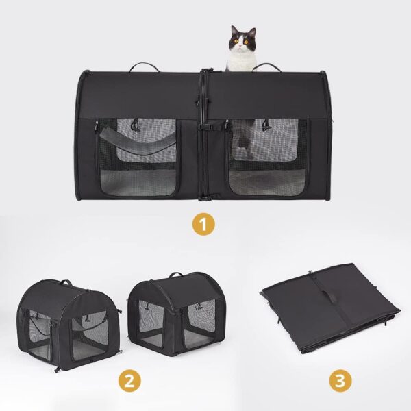 Portable 2-in-1 Double Cat Carrier Bag, Soft-Sided Pet Kennel, Twin Compartment Show House Cat Crate,Collapsible Comfy Large Cat Home&Travel Medium Dog Carrier with Carry Bag/Hammock/Mats for All Pets - Image 9