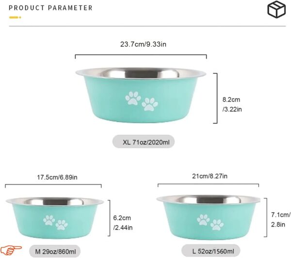 YUDANSI 860ml Dog Bowls 2 Pack Small Medium Dogs Feeding Bowls Food Water Bowls with Non-Slip Silicone Sole, Stainless Steel Dog Dishes Elevated Raised Pet Feeder - Image 4