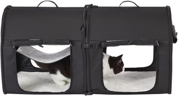 Portable 2-in-1 Double Cat Carrier Bag, Soft-Sided Pet Kennel, Twin Compartment Show House Cat Crate,Collapsible Comfy Large Cat Home&Travel Medium Dog Carrier with Carry Bag/Hammock/Mats for All Pets - Image 6