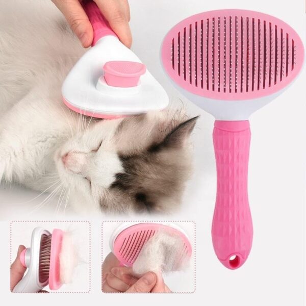 Pet Grooming Glove for Cat Dog, Gentle Deshedding Right Hand Brush Glove with Self Cleaning Slicker Brush, Pet Hair Remover Massage Mitt with Five Finger Design Shedding Grooming Tool (Pink(2pc) Set) - Image 2