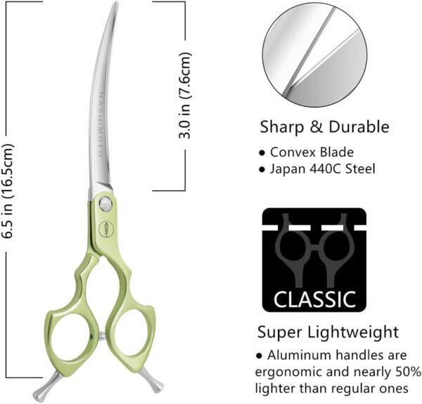 HASHIMOTO Curved Scissors for Dog Grooming, Dog Grooming Scissors Curved, Extremely Light Weight, 6.5 inch, 30 Degree of Curved Blade, Matt Surface. - Image 2