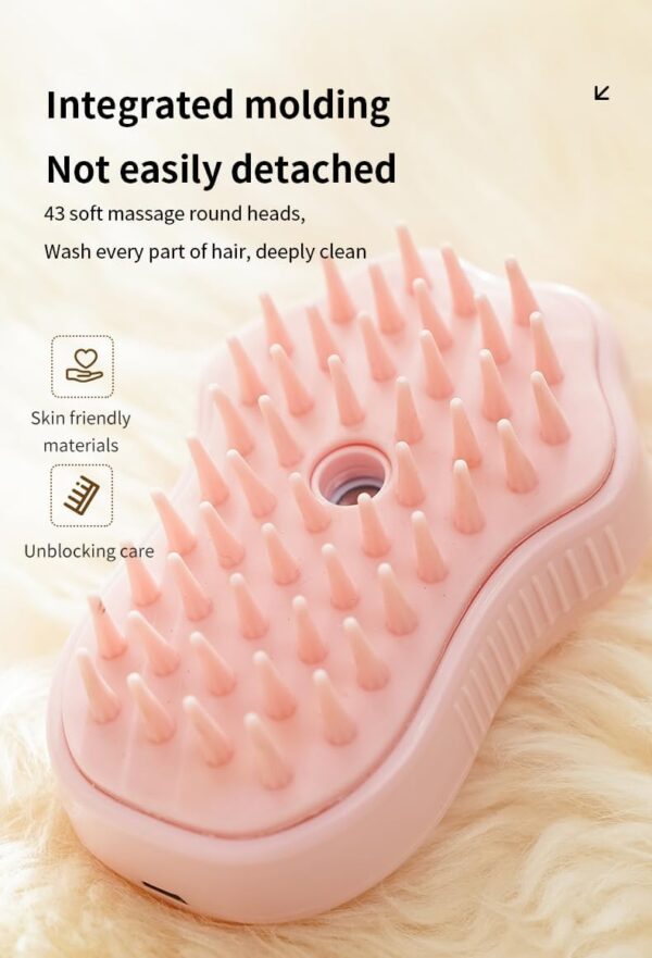 3 In 1 Steamy Cat Brush - Upgraded Multifunctional Cat Steamer Brush for Massage, Steam Pet Brush for Removing Tangled and Loose Hair（pink） - Image 7