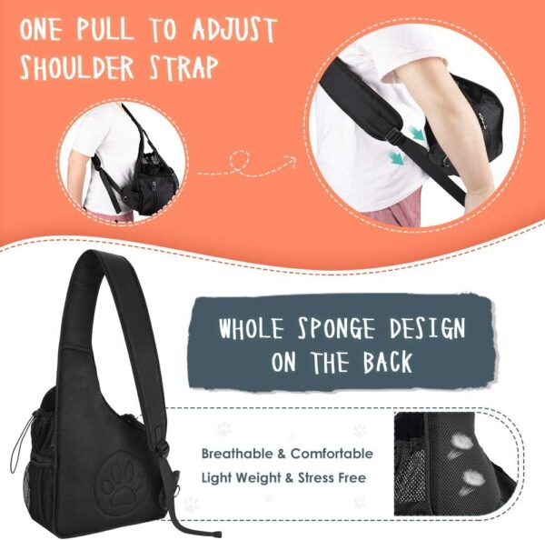 Eyein Pet Puppy Sling Carrier, Up to 6-15.8lbs Hand Free Cat Dog Papoose, Hard Bottom Support Small Animal Travel Tote Bags with Breathable Mesh Adjustable Padded Strap Safety Belt Machine Washable - Image 4