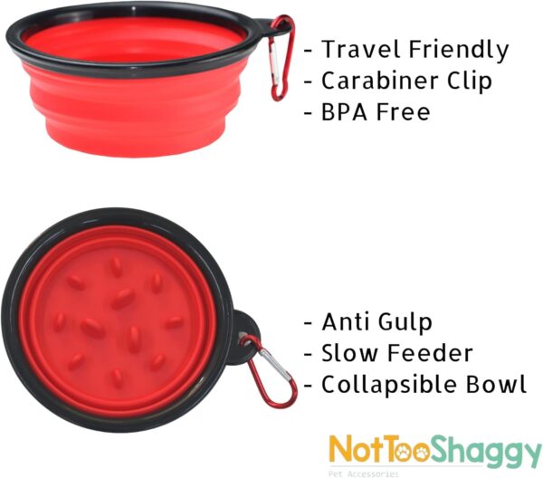 Not Too Shaggy Collapsible Dog Slow Feeder Bowl, Travel Friendly, Convenient, Anti Gulp Dog Bowl, Promotes Healthy eating habits, easy to carry and clean, non-slip base and BPA free Red, 350ml - Image 3