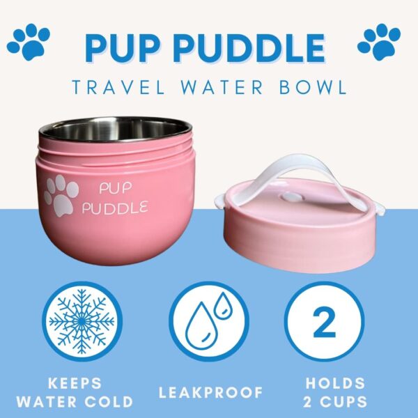 Leak Proof Pup Puddle Insulated Travel Dog Water & Food Bowl with lid. Cold, Fresh, Portable, Car - Image 5