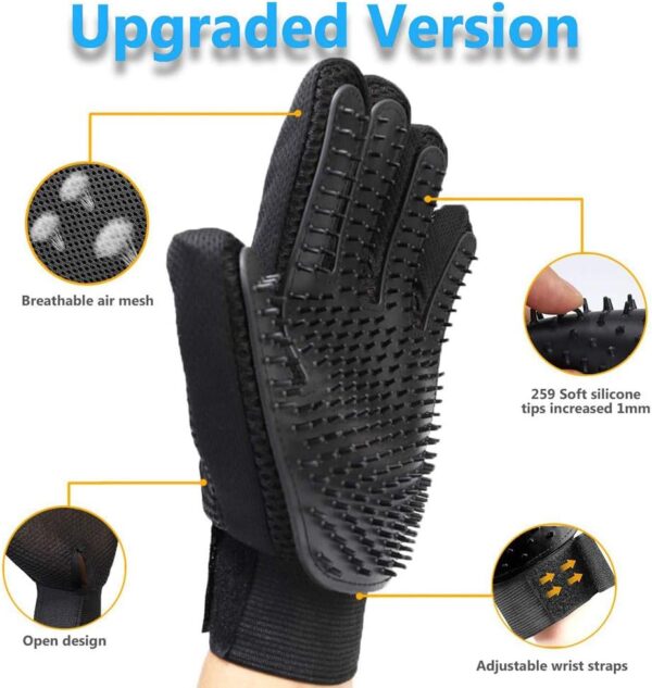 MYYINGELE Dog Pet Grooming Glove, 4-in-1 Pet Massage Brush Glove, Dog Cat Rabbit Horse Gentle and Efficient Grooming Deshedding Hair Remover Mitt Brush Groomer Clean Tool for Cat Dog, Black - Image 2