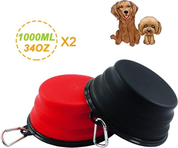 HINMAY Large Dog Bowls Food Grade Silicone BPA Free Foldable Travel Dog Bowl, Pack of 2 (Red+Black) - Image 2