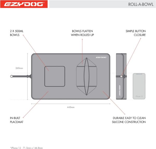 EZYDOG Roll-A-Bowl Dog Food & Water Bowls | Portable Dog Bowls, Portable Pet Food Water Bowl, Dog Feeding Bowl, Lightweight, Soft Silicone, Travel Friendly - Image 5