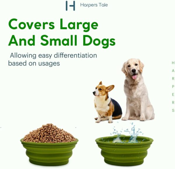 Harpers Tale Green Medium 400ml, Collapsible Travel Dog Food & Water Bowl, Food Safe Silicone, Integrated Mold, No Plastic Rim, Carabiner Clip, BPA-Free. - Image 4