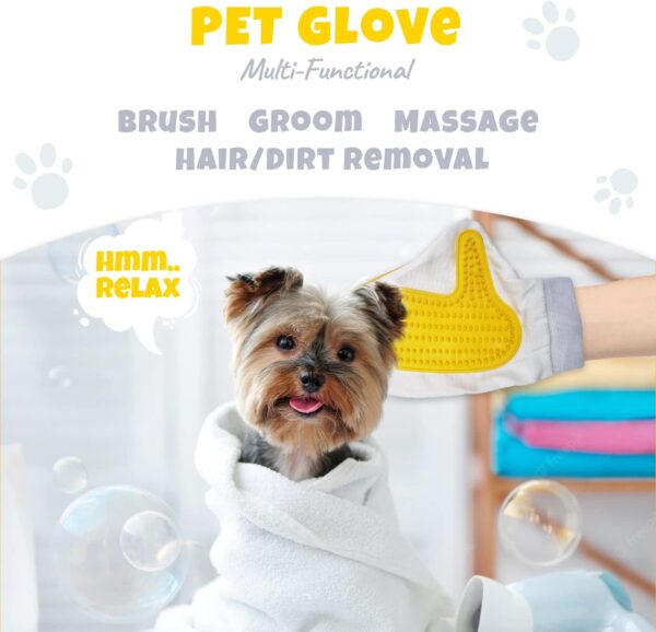 Kuvias Double-Sided Pet Glove w/Pet Hair Soft Remover Tips, One Size Fits All, Bath Brush Comb Mitt for Grooming & De-shedding, and Adjustable Hook & Loop Wrist Strap - Perfect for Cats & Dogs Fur - Image 2