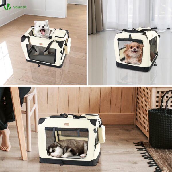 VOUNOT Pet Carrier Bag Portable Foldable Dog Cat Travel Carrier Bag, 3 Entry Doors, Breathable Mesh and Padded Handles, S Beige - Image 6