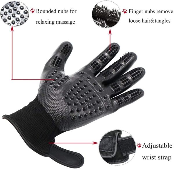 MYYINGELE Dog Pet Grooming Gloves for Dogs Cats Horses Rabbits, 2 in 1 Long & Short Hair Remover Mitt Brush and Gentle Massage Tool - 1 Pair Black for Cat Dog - Image 3