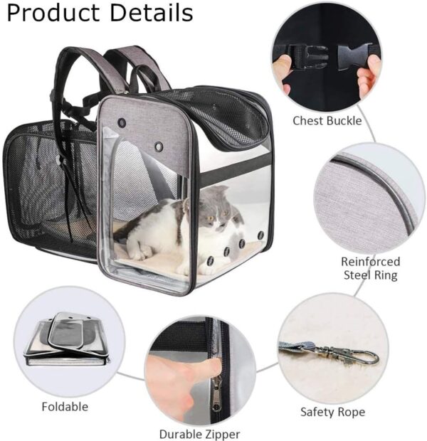 Pet Carrier Backpack for Puppy Dogs Cats 10kg - Expandable Transparent Transport Bag, Foldable Spacious Portable Top Opening Rucksack Airline Approved for Travel and Daily Use (grey) - Image 3