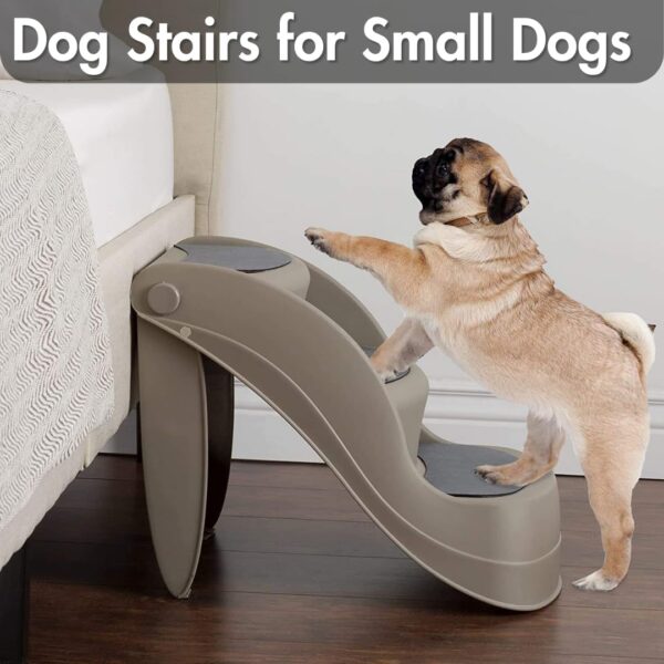 Folding Dog Stairs for Small Dogs with Traction Mat - Portable Pet Steps for Bed, Vehicle, and Couch & Bed by PET Galaxy (Grey) - Image 2