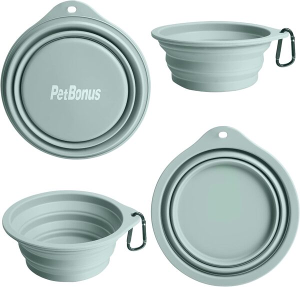 PetBonus 2-Pack Silicone Collapsible Dog Bowl, Portable Foldable Expandable Travel Bowl, BPA Free Dishwasher Safe, Food Water Feeding Cup Dish for Dogs Cats with 2 Carabiners (Turquoise, Tan) - Image 5