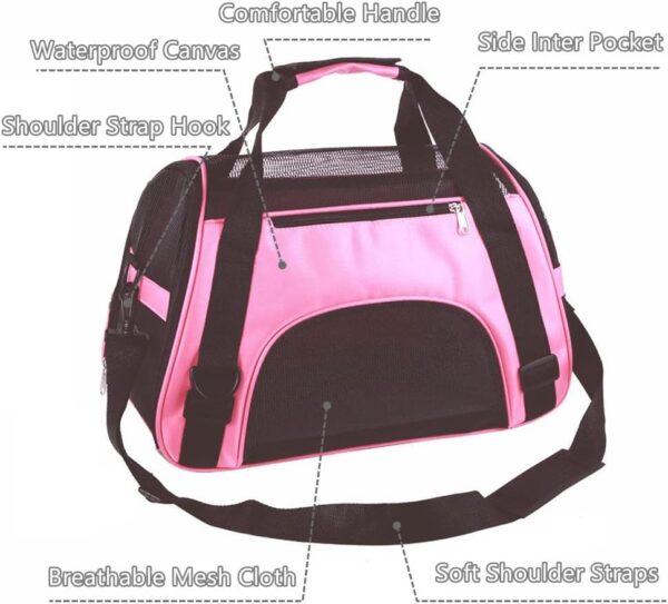 PYKESALY Cat Carrier Dog Carrier Pet Carrier, Airline Approved Soft-Sided Foldable,Puppy Carrier with Breathable Mesh for Small Medium Cats Dogs Rabbit (S, Pink) - Image 4