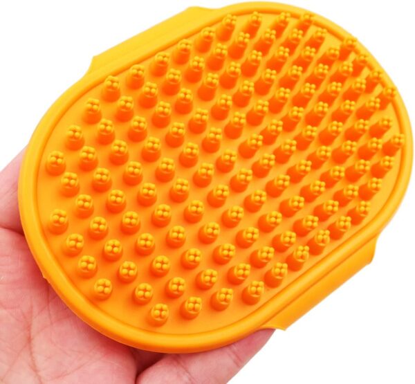 Tiardey 3pcs Pet Grooming Shampoo Brush,Soothing Massage Rubber Bristles Curry Comb,Bath Gloves for Dogs and Cats Easy Washing - Orange - Image 3