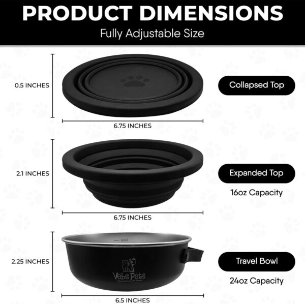 Vebs Pets- Stainless Steel Dog BowL 30 oz, W/Collapsible Bowl Lid 20 oz W/Handle, Leak Proof, Non Slip, Food & Water Pet Bowls for Dogs & Cats, Medium Dogs, Portable Travel Dog Bowl, Black - Image 4