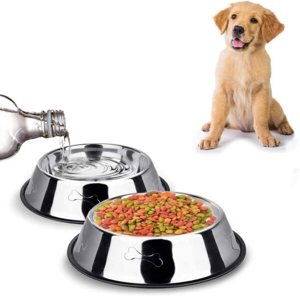 SUOXU 2 Stainless Steel Dog Bowls, Dog Feeding Bowls, Dog Plate Bowls With Non-slip Rubber Bases,Small Pet Feeder Bowls And Water Bowls (XS-195ml/7oz) - Image 2