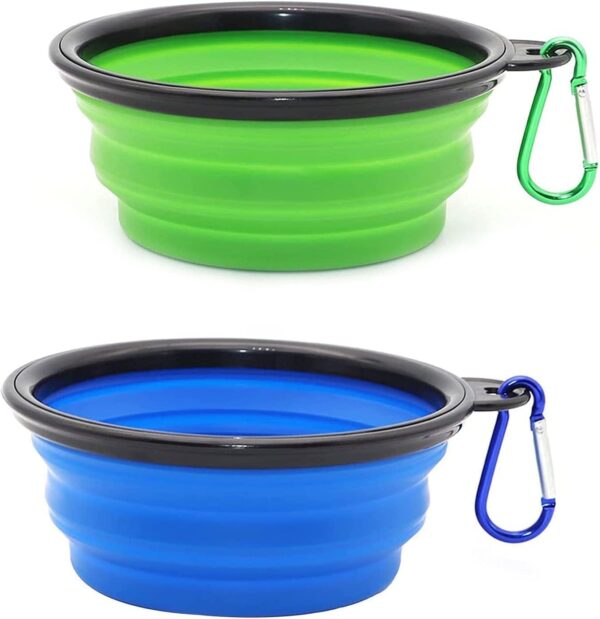 Collapsible Pet Food/Water Bowls with Carabineer Set, Travel Friendly, Dishwasher Safe, Bowls for Journeys, Hiking, Kennels & Camping or at Home (Dog Bowl 400 & 1000ml- Amazon Green Set) - Image 2