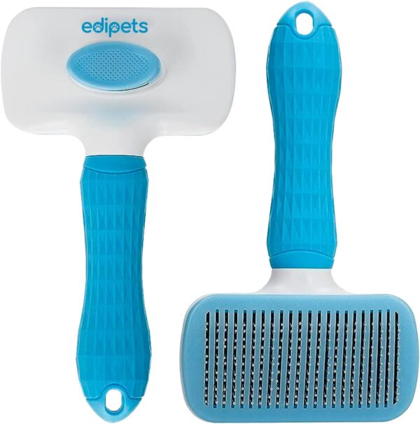 Edipets, Cat Brush, Dog Brush, for Long Fur, Shedding, Detangler, Silicone and Steel Bristles, Ergonomic, Pet Accesories (Blue) - Image 2