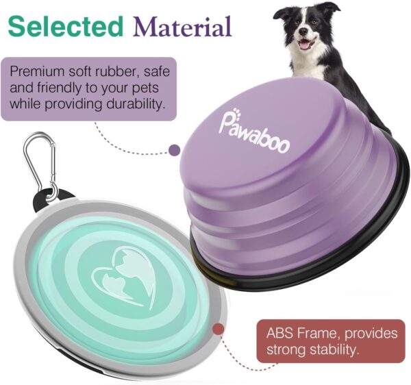 Pawaboo Collapsible Dog Bowls 2 Pack, Silicone Feeding Watering Bowls with Lids & Carabiners for Dogs Cats, Portable Collapsable Water Feeder Food Bowl for Walking Traveling Home Use, VioletTurquoise - Image 7