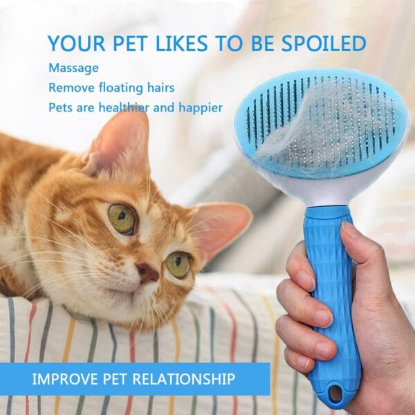 Cat Brush, Self-Cleaning Dog Brush & Cat Brush Short to Long Hair Suitable Small - Large Animals Quick Cleaning Cats Comb Blue - Image 2