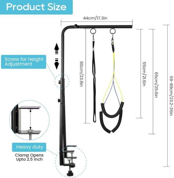 WeGXY Dog Grooming Table Arm, 35" Height Adjustable Pet Grooming Arm with Double Clamp for Small and Medium Dogs,Grooming Loop Noose and No Sit Haunch Holder - Image 2