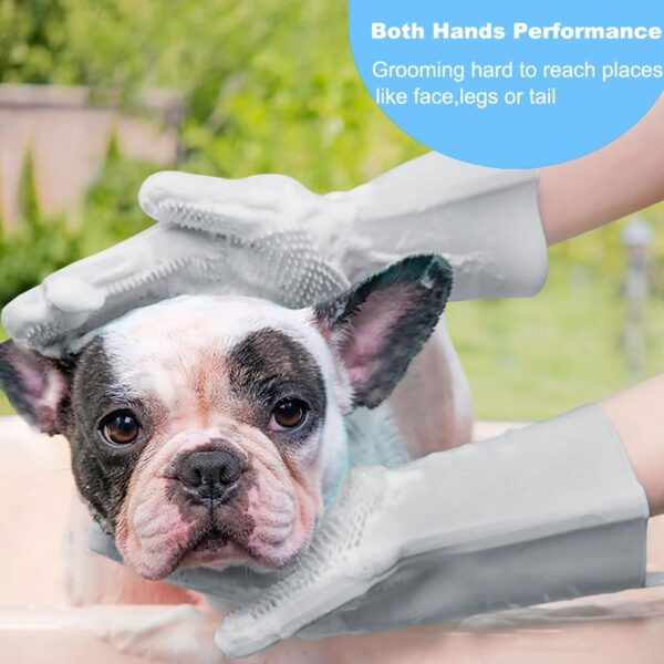 Metopets Pet Washing Gloves, Heat Resistant Silicone Dog Bath Grooming Gloves with Enhanced Five Finger Design, Massaging and Bathing Scrubber Supplies for Dogs, Cats, Rabbits and Horses -1 Pair - Image 3