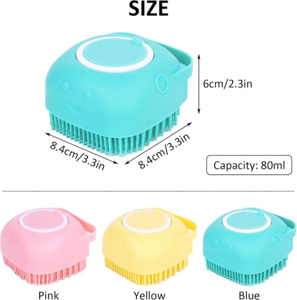 Dog Cat Bath Brush, 3Pcs Soft Silicone Pet Shampoo Bathing Brush Pet Grooming Soothe Massage Brush with Shampoo Dispenser for Long Short Haired Dogs and Cats - Image 2