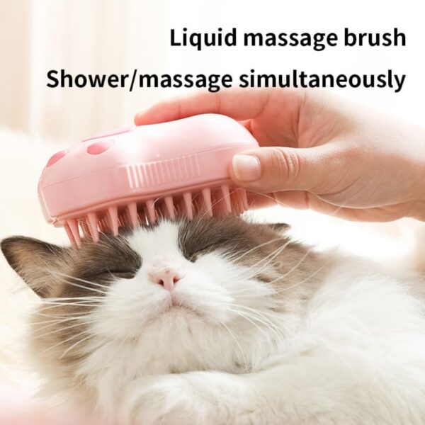 3 In 1 Steamy Cat Brush - Upgraded Multifunctional Cat Steamer Brush for Massage, Steam Pet Brush for Removing Tangled and Loose Hair（pink） - Image 3