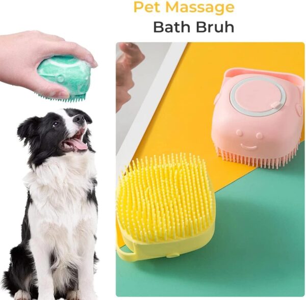 Dog Bath Brush Scrubber Soft Silicone Pet Grooming Brush Bath Shampoo Massage Dispenser Shower Brush For Short Long Haired Dogs And Cats (Blue+Pink) (Yellow&Pink) - Image 3