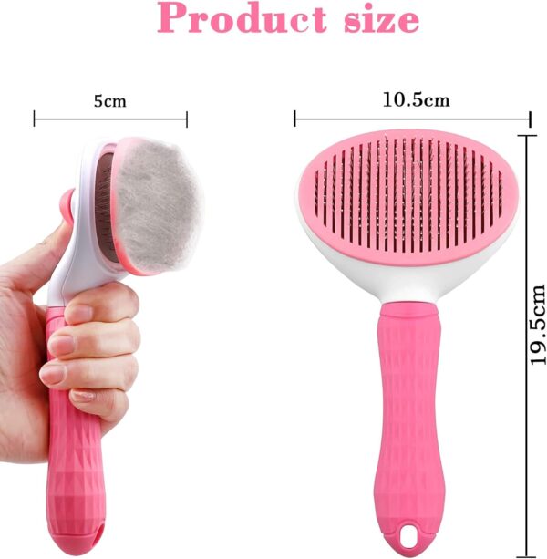 Dog Brush Cat Brush Grooming Comb,Self Cleaning Cat Dog Slicker Brushes with Smooth handle,Pet Grooming Tool with Cleaning Button for Cat Dog Shedding Tools Cat Dog Massage Clean Tangled Brush(Pink) - Image 2