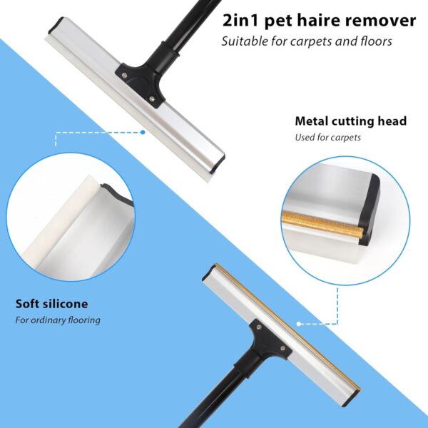 YGJT Pet Hair Remover Carpet Rake Lint Remover Silicon Scraper 2 in 1, Dog Cat Hair Removal Brush Carpet Scraper with Adjustable Long Handle, Hair Remover Tool for Carpet, Furniture, Stairs - Image 2