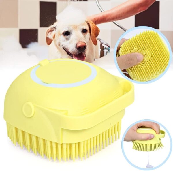 Dog Bath Brush Scrubber Soft Silicone Pet Grooming Brush Bath Shampoo Massage Dispenser Shower Brush For Short Long Haired Dogs And Cats (Blue+Pink) (Yellow&Pink) - Image 2