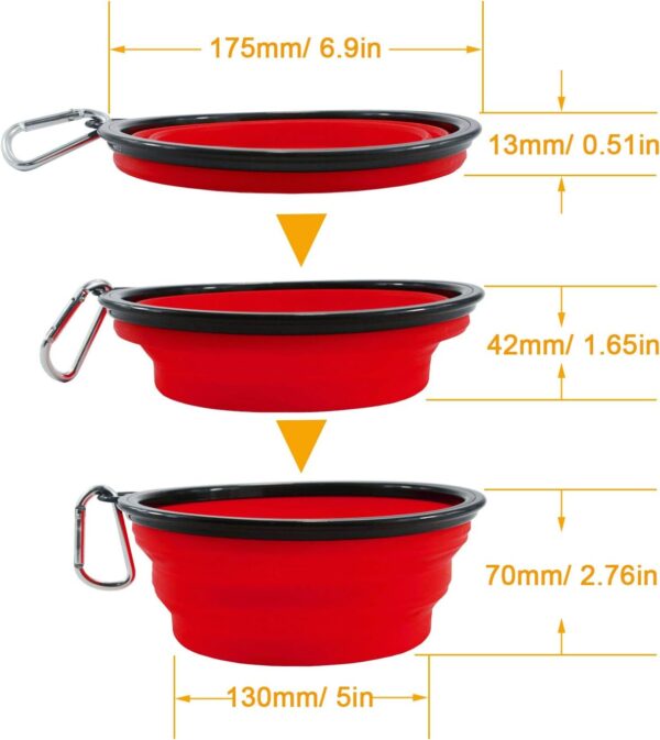 HINMAY Large Dog Bowls Food Grade Silicone BPA Free Foldable Travel Dog Bowl, Pack of 2 (Red+Black) - Image 3