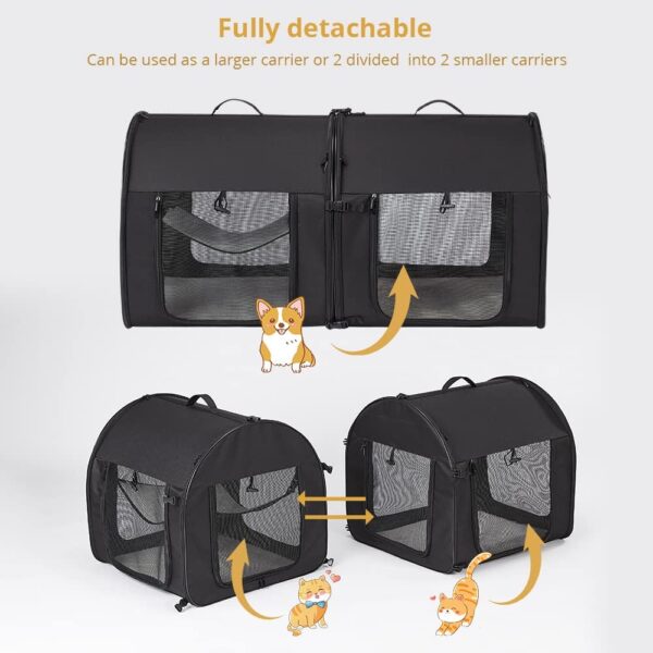 Portable 2-in-1 Double Cat Carrier Bag, Soft-Sided Pet Kennel, Twin Compartment Show House Cat Crate,Collapsible Comfy Large Cat Home&Travel Medium Dog Carrier with Carry Bag/Hammock/Mats for All Pets - Image 3