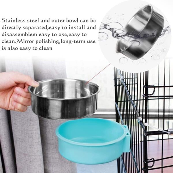 RIGHTWELL Dog Bowls, 2 PCS Removable Stainless Steel Dog Crate Water Bowls, 2-in-1 Pet Cage Hanging Feeding Bowls with Bolt Fixer, Suitable for Puppies, Cats and Other Small Animals - Image 4