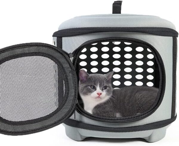 Cat Carrier Large, Foldable Cat Transport Box with Large Space, Cat Travel Bag with Top Opening+Soft Mat, Breathable Pet Carrier Bag for Puppy and Cat (Grey) - Image 2