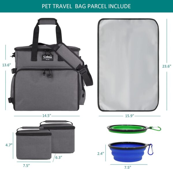 Dog Travel Backpack by Goloni - for a Weekend Away Set Includes Pet Travel Organizer for Accessories, 2 Collapsible Bowls, 2 Food Container,Light Grey - Image 2