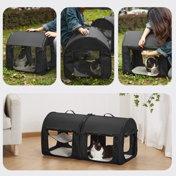 Portable 2-in-1 Double Cat Carrier Bag, Soft-Sided Pet Kennel, Twin Compartment Show House Cat Crate,Collapsible Comfy Large Cat Home&Travel Medium Dog Carrier with Carry Bag/Hammock/Mats for All Pets - Image 5