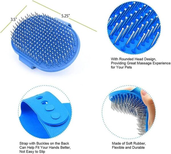 Bahob® Pet Grooming Brush Dog Cat Silicone Based Natural Bristle Brush With Hand Wrap 13cm,Grooming Massage Short or Long Hair (Blue) - Image 2