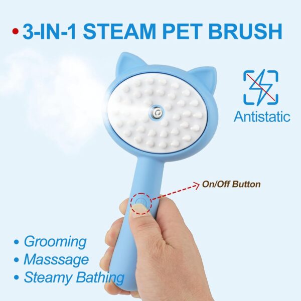 Cat Steam Brush with Handle, 3 In 1 Steam Cat Brush, Silicone Massage Steamy Pet Grooming Brush for Shedding, Pet Hair Cleaning Mist Comb for Cats Dogs by ZITSMS(Blue) - Image 4