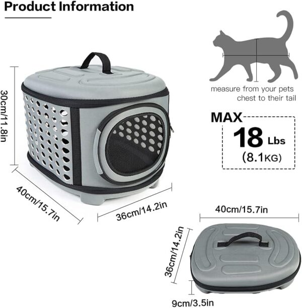 Cat Carrier Large, Foldable Cat Transport Box with Large Space, Cat Travel Bag with Top Opening+Soft Mat, Breathable Pet Carrier Bag for Puppy and Cat (Grey) - Image 5