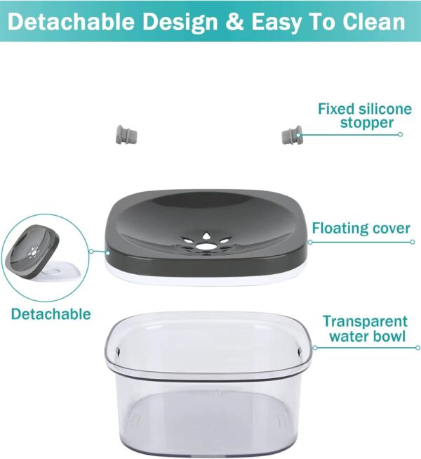 PETTOM Dog Water Bowl No Spill Splash Free Pet Floating Water Bowl, No Mess Dog Water Bowl Slow Drink for Dogs Cats Pets, 2L Large Capacity (Grey) - Image 3