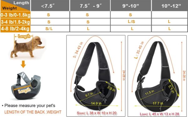 Small Dog Puppy Sling Carrier, Hands-Free Cat Carry Bag Mesh Pet Dog Papoose Pouch Tote Adjustable Padded Shoulder Pet Sling with Pocket & Collar Hook Pet Safety Carrier for Daily Walking Subway,L - Image 2